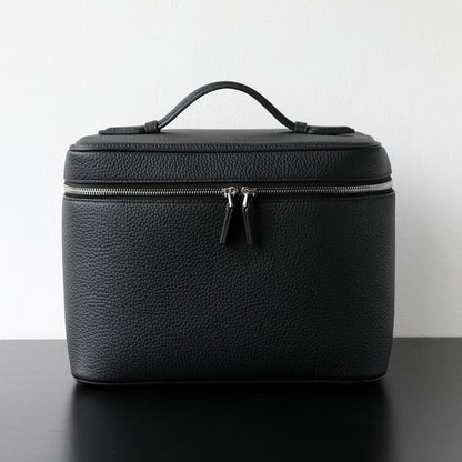 Large-capacity top-grain cowhide hand-held cosmetic bag for storage