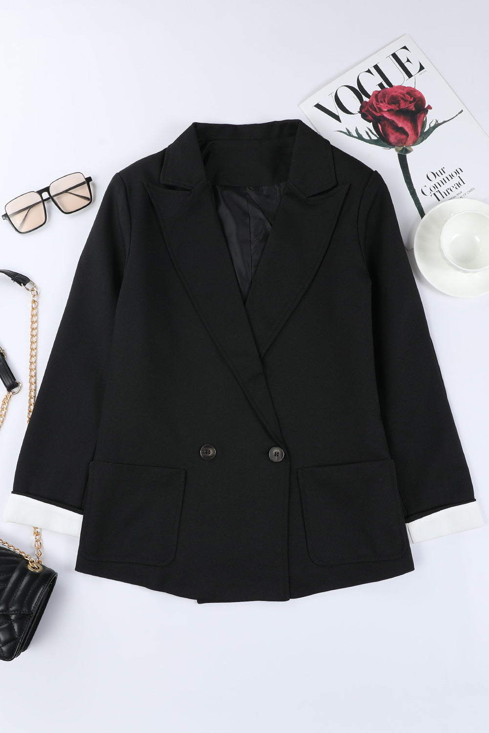 Apricot Buttoned Lapel Collar Blazer with Pocket