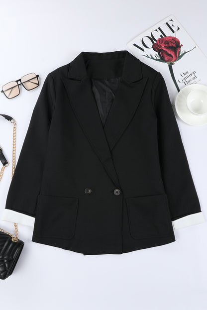 Apricot Buttoned Lapel Collar Blazer with Pocket
