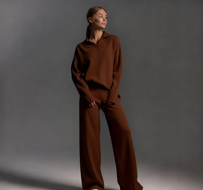 Women's casual long-sleeved solid-color sports outfit