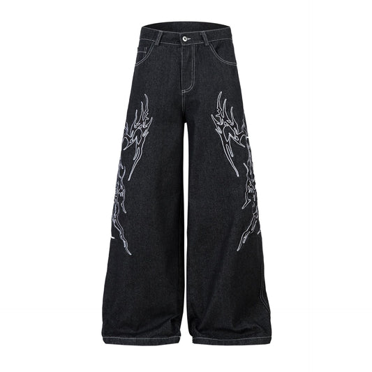 Retro Embroidered Denim Baggy Pants