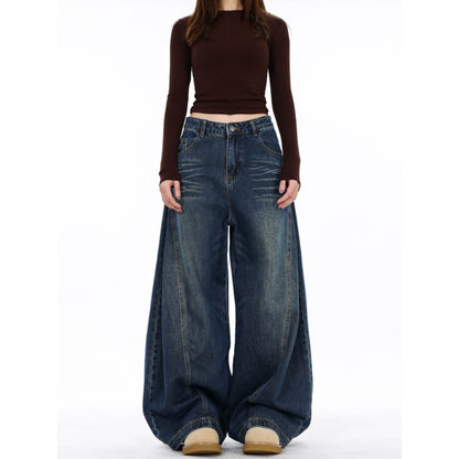 Women's Distressed Relaxed Fit Wide-Leg Denim Jeans