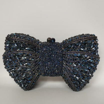 Rhinestone Bow Evening Bag with Chain