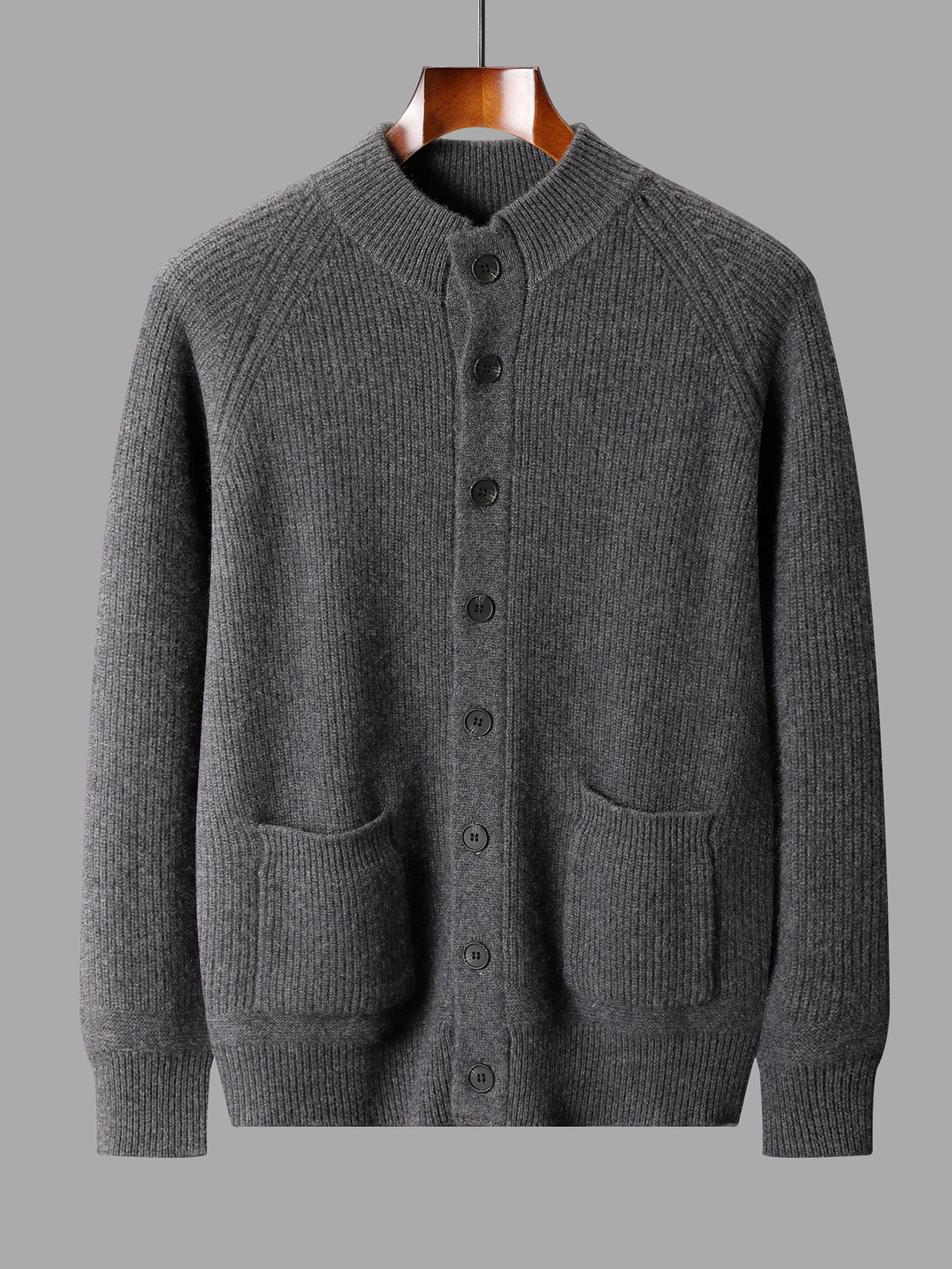 Men's Pure Cashmere V-Neck Cardigan Sweater Solid Color Long Sleeve Buttoned Knitwear