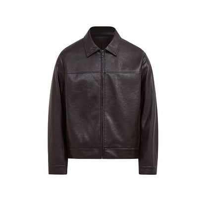 Mens PU Leather Casual Coat Turn-down Collar Outerwear