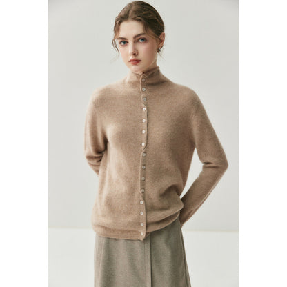 Reversible Cashmere Cardigan Women High Neck Knitted Sweater