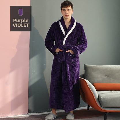 Long Thick Flannel Couple Bathrobe with Lapel Collar