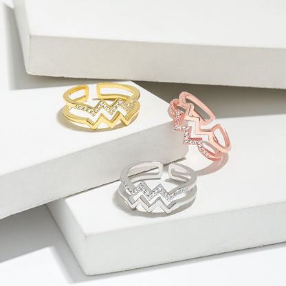 S925 Sterling Silver Wave Open Ring ECG Curve Design