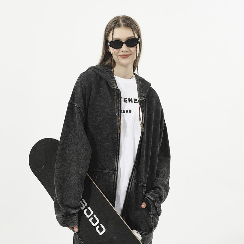 Distressed Cotton Hooded Sweatshirt