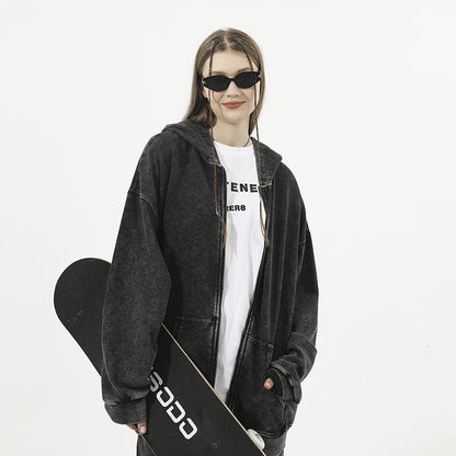 Distressed Cotton Hooded Sweatshirt
