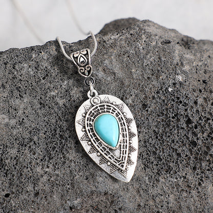 Retro Water Drop Turquoise Pendant Necklace