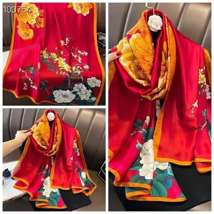 Women's Lijin Satin Scarf Floral Print Shawl