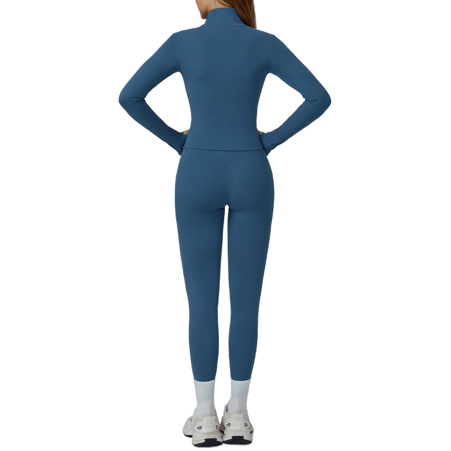 Dames 3-delige yogapakset van geborstelde stof met ritssluiting