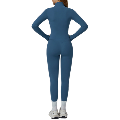 Dames 3-delige yogapakset van geborstelde stof met ritssluiting