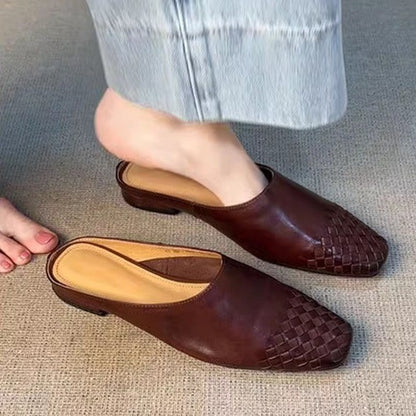 Sheepskin Version ~ French Retro Braided Toe-Cap Half Slippers for Women, Fashionable Lazy Slip-On Casual Sandals for Outer Wear