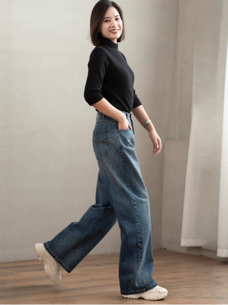 Vintage Wide-Leg High-Waisted Denim Pants