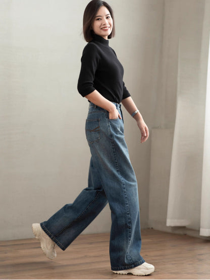 Vintage Wide-Leg High-Waisted Denim Pants