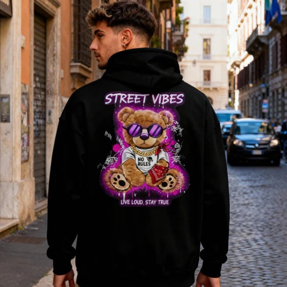 Casual sporthoodie met verlaagde schoudermouwen en print