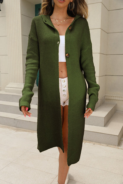 Effen Kleur Gebreid Cardigan Met Capuchon