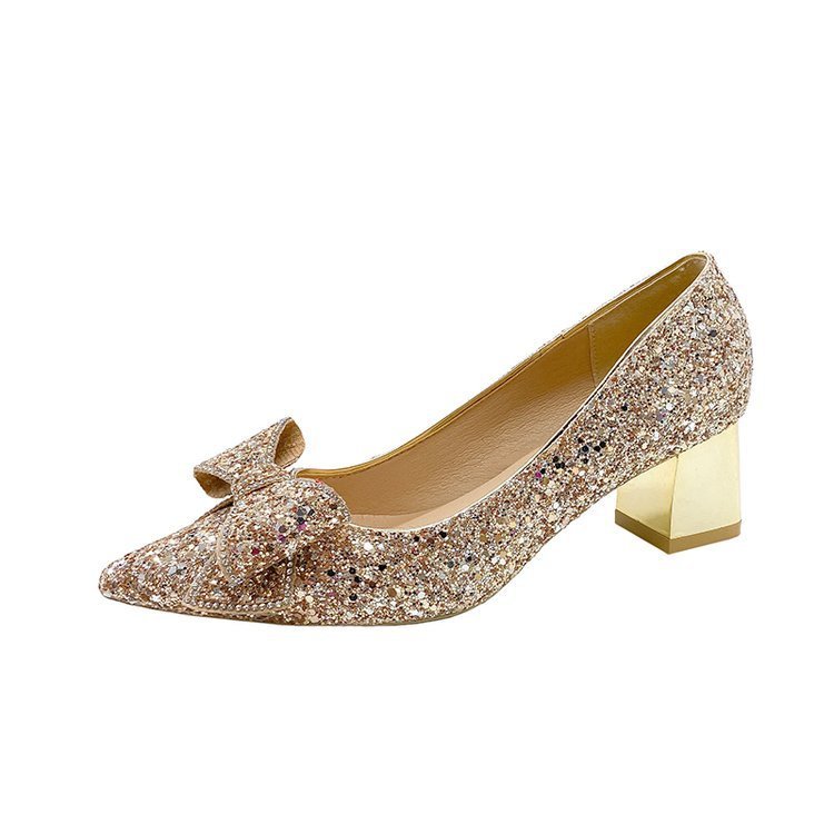 Kristallen pailletten puntige pumps met blokhak