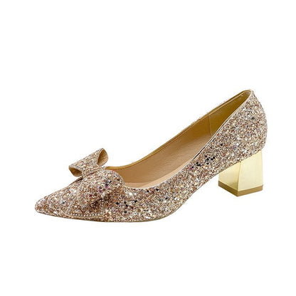 Kristallen pailletten puntige pumps met blokhak