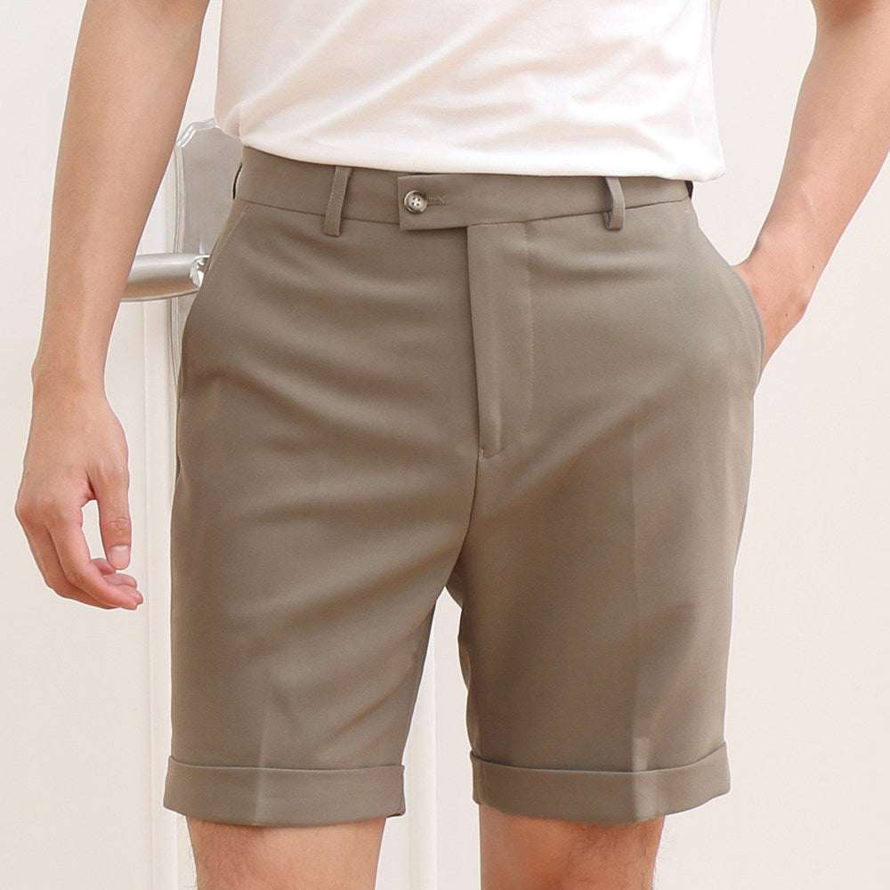 Men's 5-Point Shorts for Summer, Trendy, Slim Fit, Drapey, Cuffed, Versatile, British Style Suit Shorts, Dress Shorts