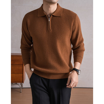 Men's Zippered Sheep Wool Blend Thickened Knit Sweater with Anti-Pilling Feature