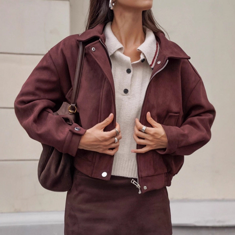 Retro Brown Suede Jacket for Women