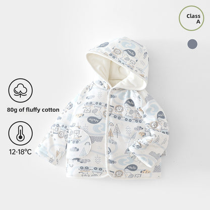 Baby Hooded Jacket 100% Cotton Quilted Warm Cartoon Coat for Toddlers