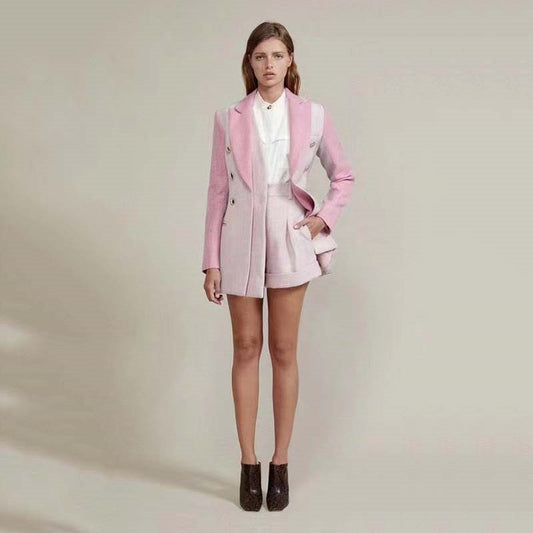 Diepe V-hals Dubbelrijs Blazer En Shorts Tweedelig Pak