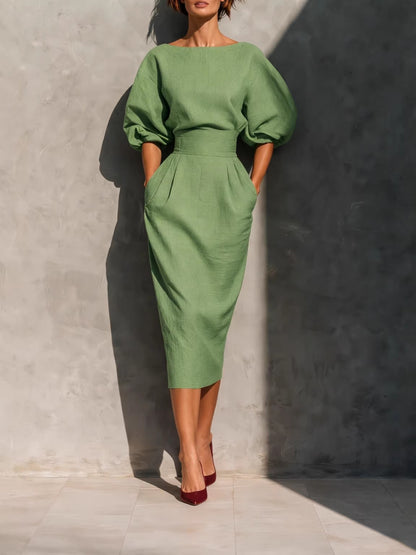 Elegant Boat Neck A Line Dress