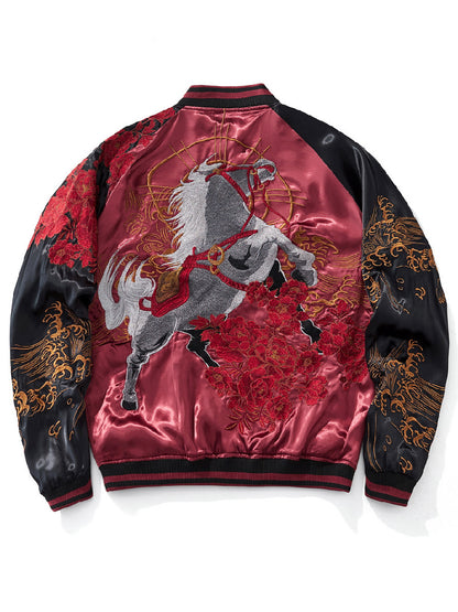 Chinese-style embroidery can be applied to reversible baseball jackets
