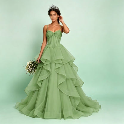 Green Strapless Evening Dress