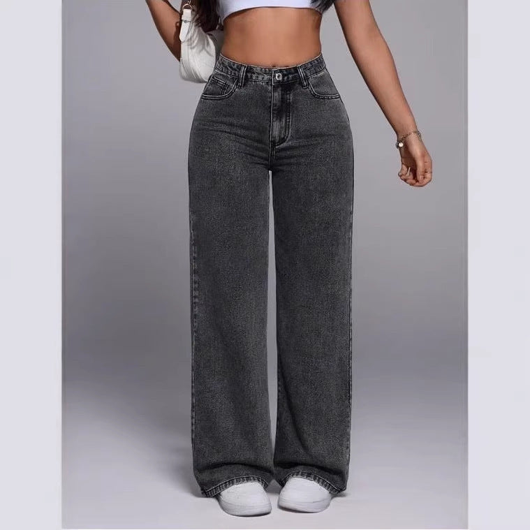 Women's High Waisted Retro Straight Leg Denim Pants