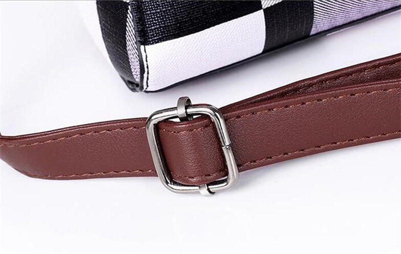 Vintage geruite 4-delige PU-leer tassenset