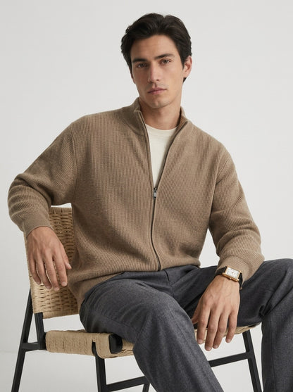 Stand Collar Zip Up Knit Sweater for Men