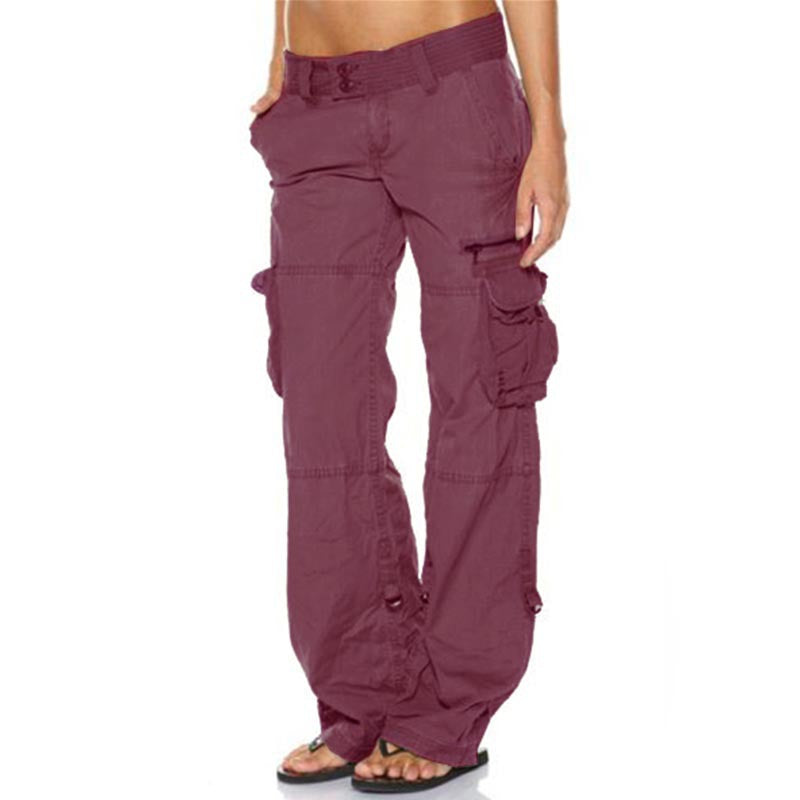 Multi pocket casual loose slimming straight leg women's work pants for women