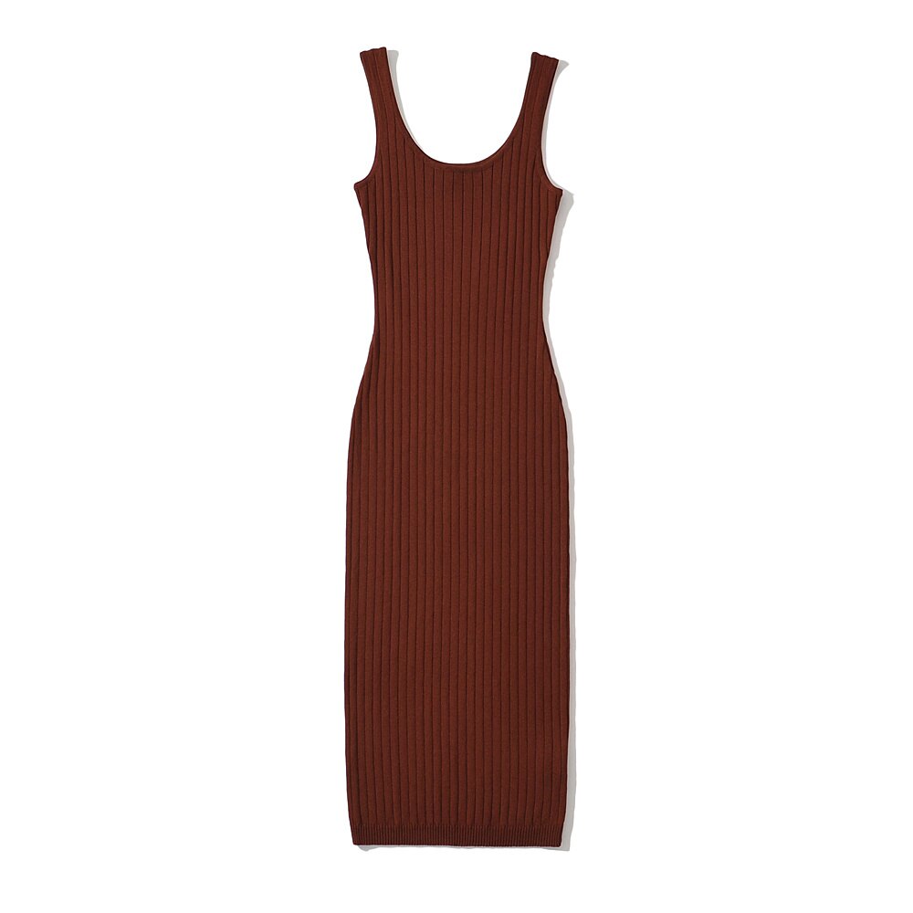 Zomerse casual geribde mouwloze midi-jurk