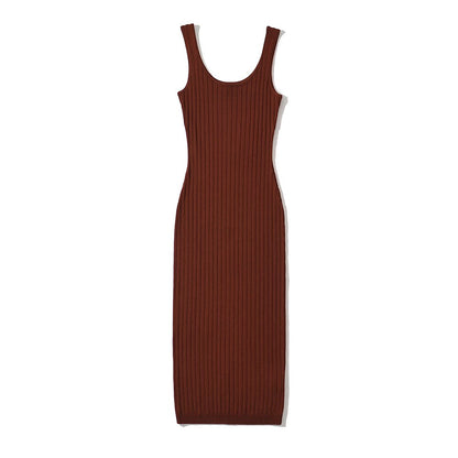 Zomerse casual geribde mouwloze midi-jurk