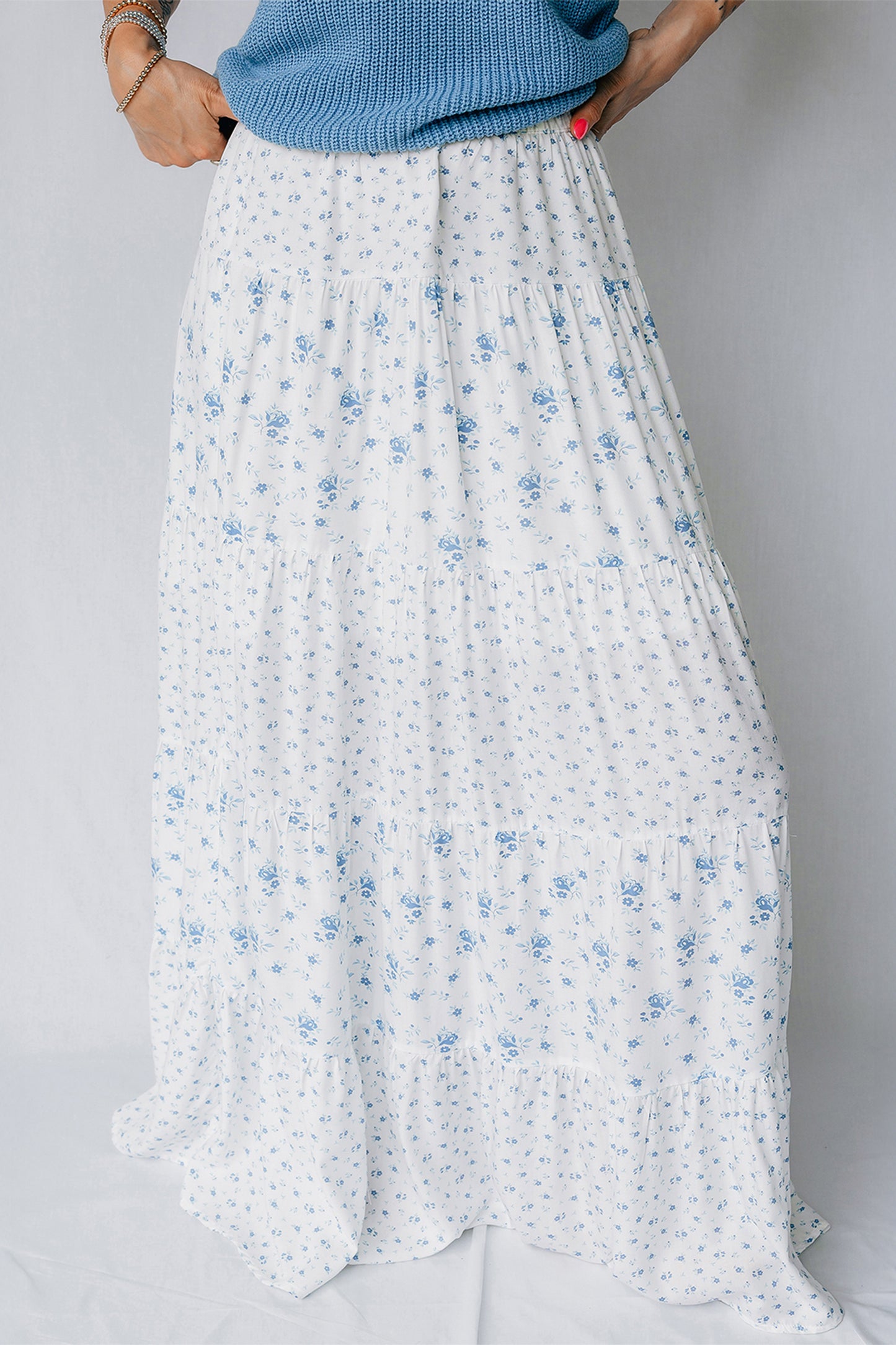 Maxi-rok met hoge taille en kleine bloemenprint in boho-stijl
