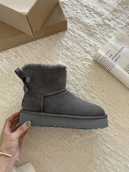 Classic Sheepskin Snow Boots with Ribbon Bow