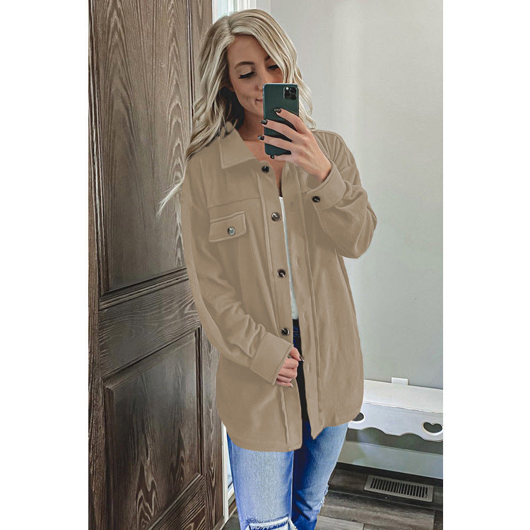 Amerikaanse effen kleur lange mouwen shacket