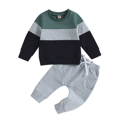 Baby Boy Color Block Long Sleeve Sweatshirt and Trousers Cotton Set