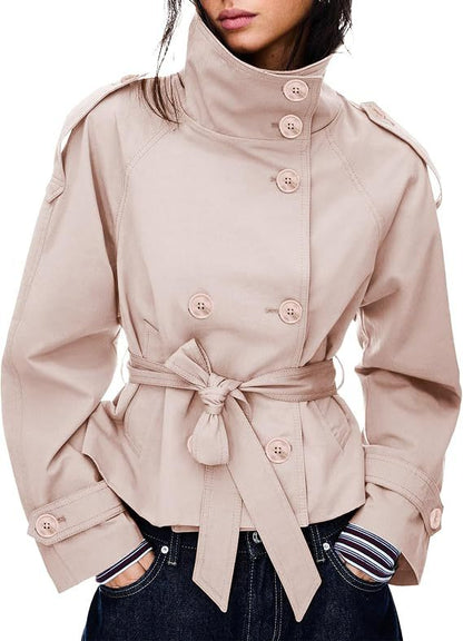 Dubbelknoops korte trenchcoat voor dames
