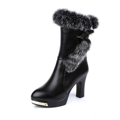 Genuine leather women's high-heeled cowhide boots
