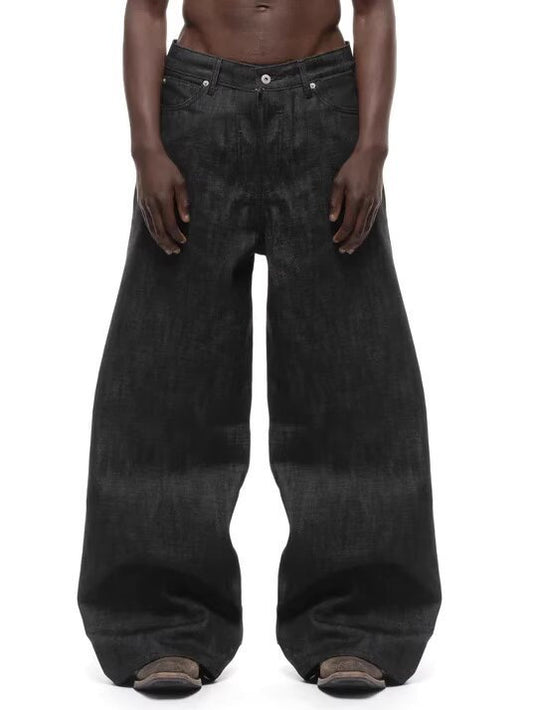 Heavyweight Raw Denim Jeans with Concealed Button Design