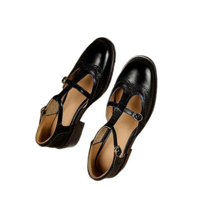 Womens Retro Mary Jane Chunky Heel Loafers