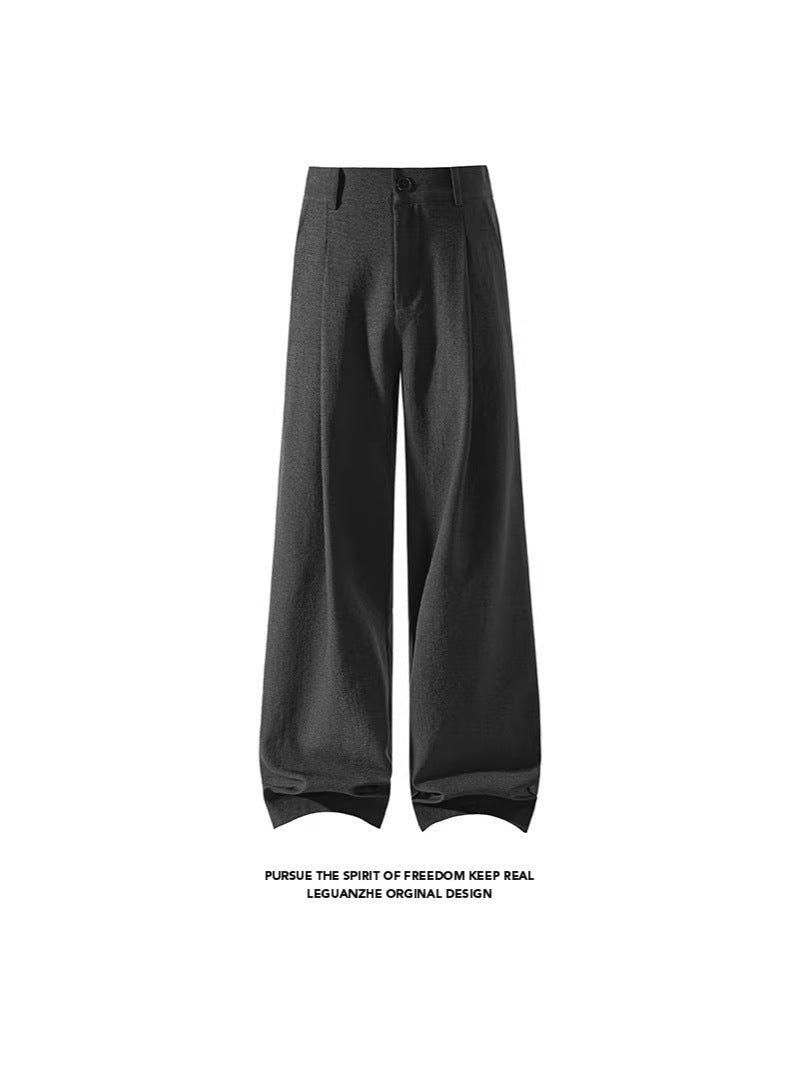 Loose Wide-Leg Straight Floor-Length Trousers