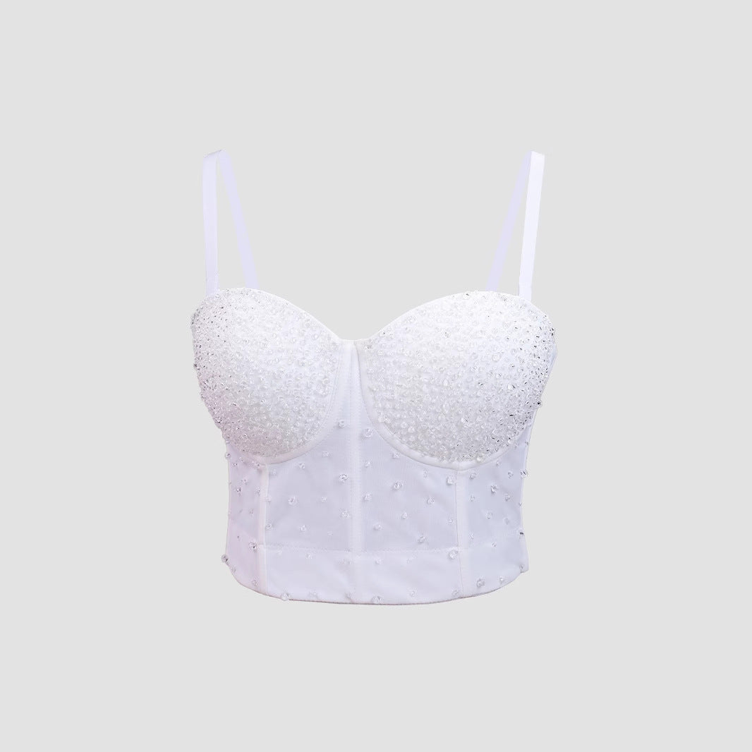 Women's Vest Handmade Beaded Boned Bustier Outerwear Small Strapless