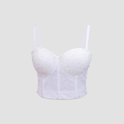 Women's Vest Handmade Beaded Boned Bustier Outerwear Small Strapless